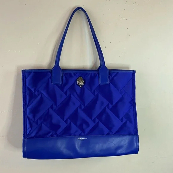 Kurt Geiger London Recycled Square Shopper Tote Blue Quilted Nylon Large Eagle - Picture 2 of 13
